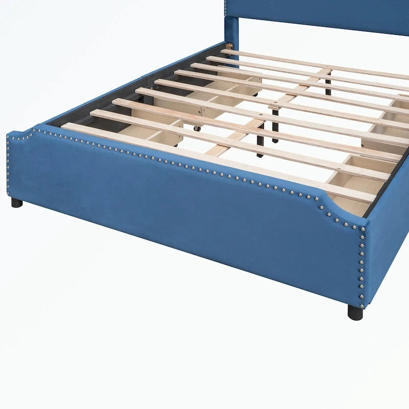 Upholstered Platform Bed with Stud Trim Headboard and Footboard