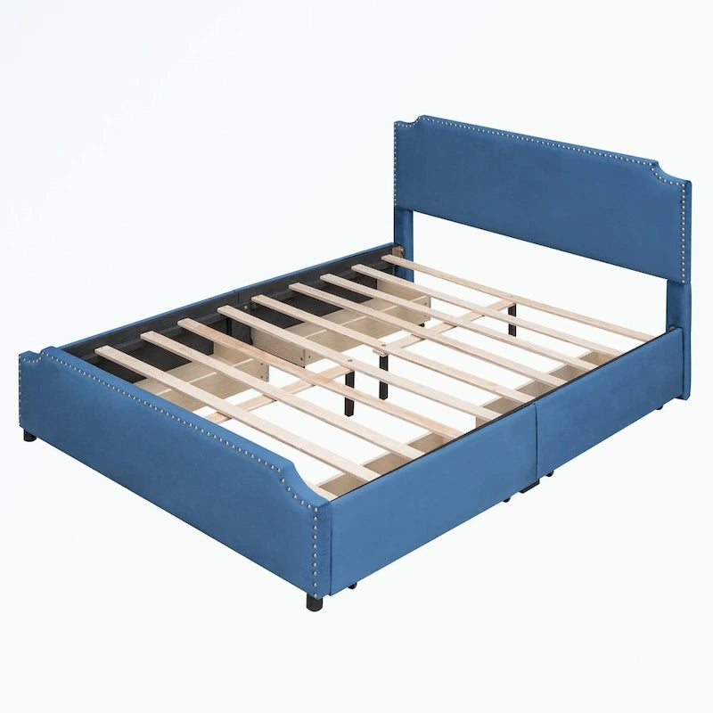 Upholstered Platform Bed with Stud Trim Headboard and Footboard