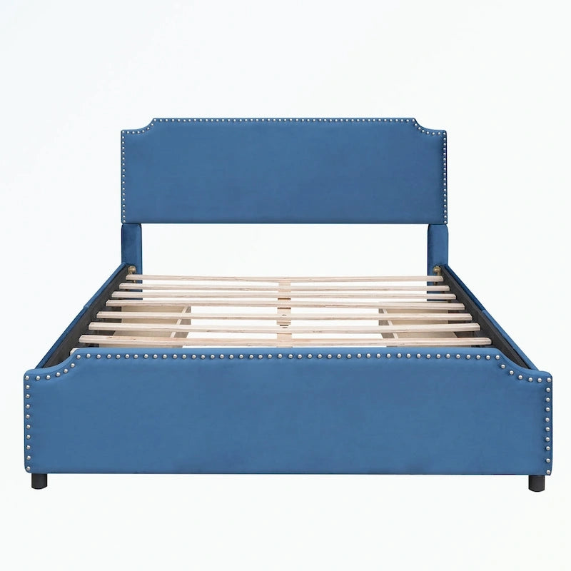 Upholstered Platform Bed with Stud Trim Headboard and Footboard