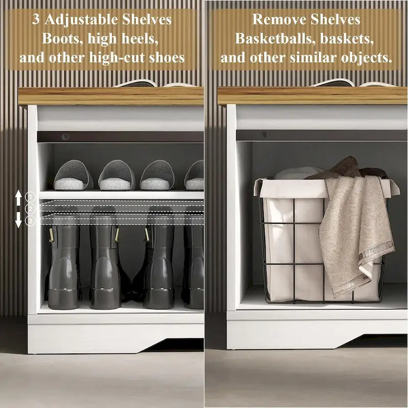 47 Farmhouse Entryway Shoe Bench with Thickened Cushion