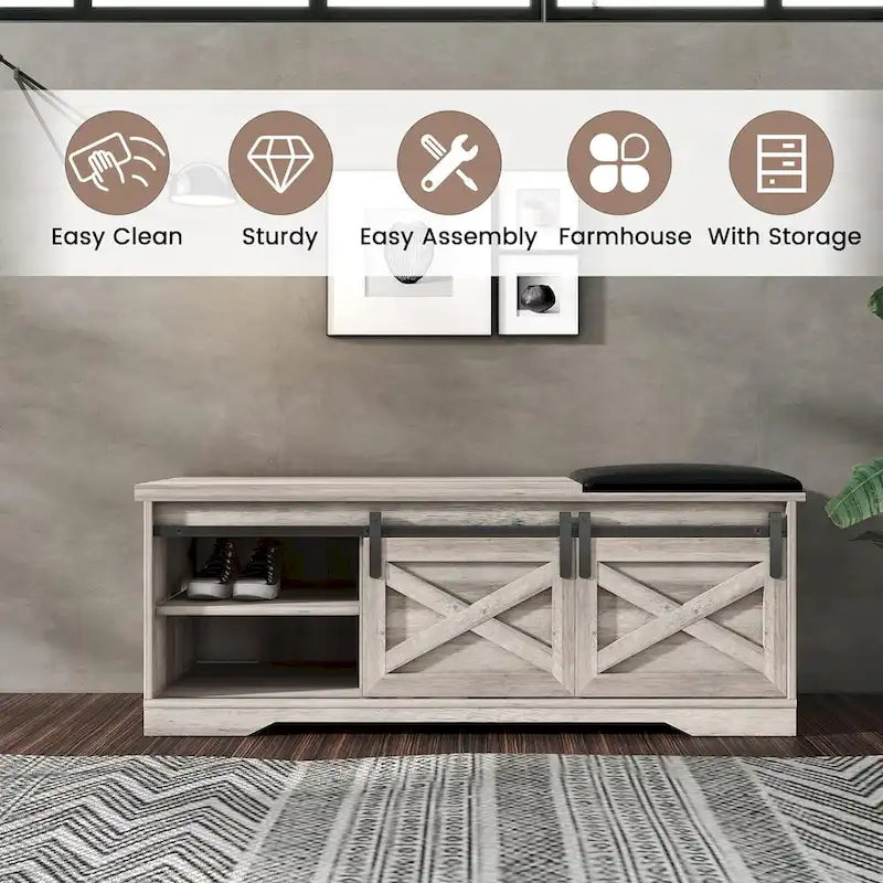 47 Farmhouse Entryway Shoe Bench with Thickened Cushion