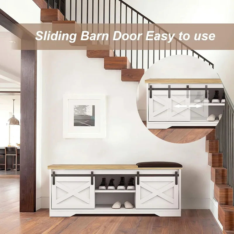 47 Farmhouse Entryway Shoe Bench with Thickened Cushion