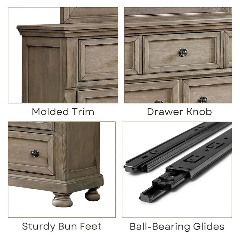 Transitional Grey Wood 2-Piece Storage Sleigh Bed and Dresser Set by