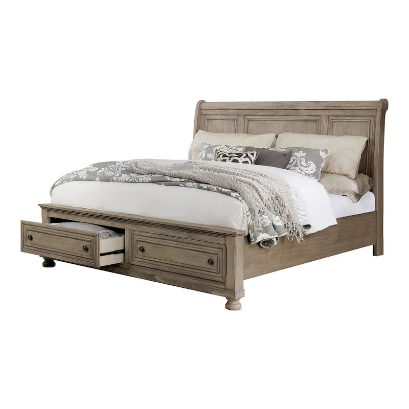 Transitional Grey Wood 2-Piece Storage Sleigh Bed and Dresser Set by