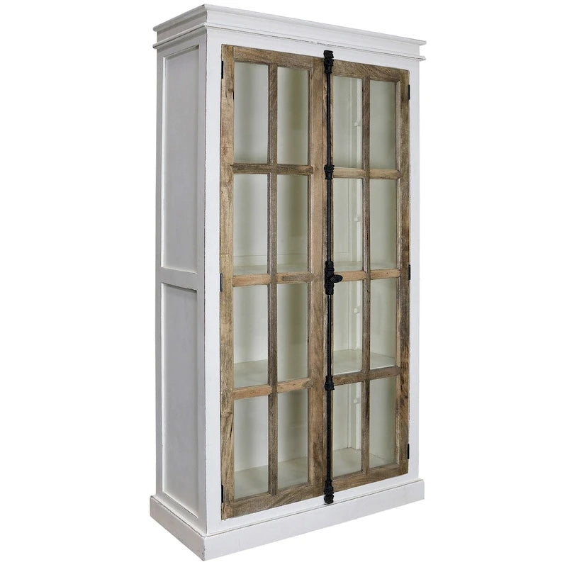 The Gray Barn Upper Glen Solid Mango Wood Clear Tempered Glass Window Pane Curio Cabinet