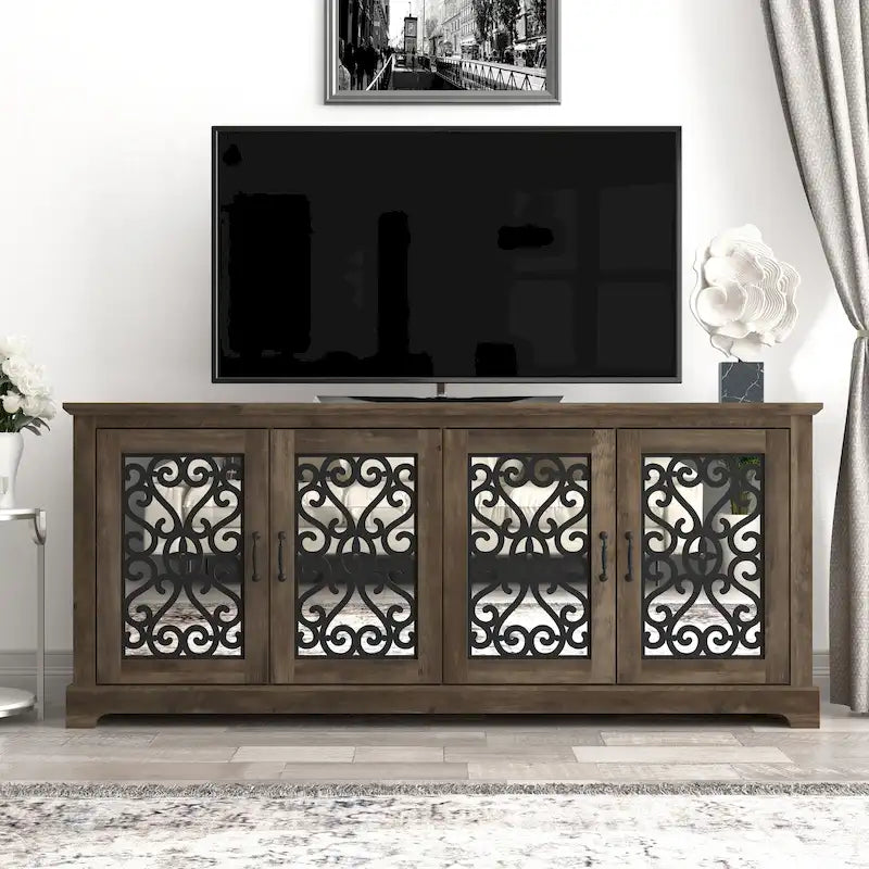 68.2 in. Grey Stone 4-Door Wide TV Stand for TVs up to 75 in. - 68.2L x 17.1W x 29.3H