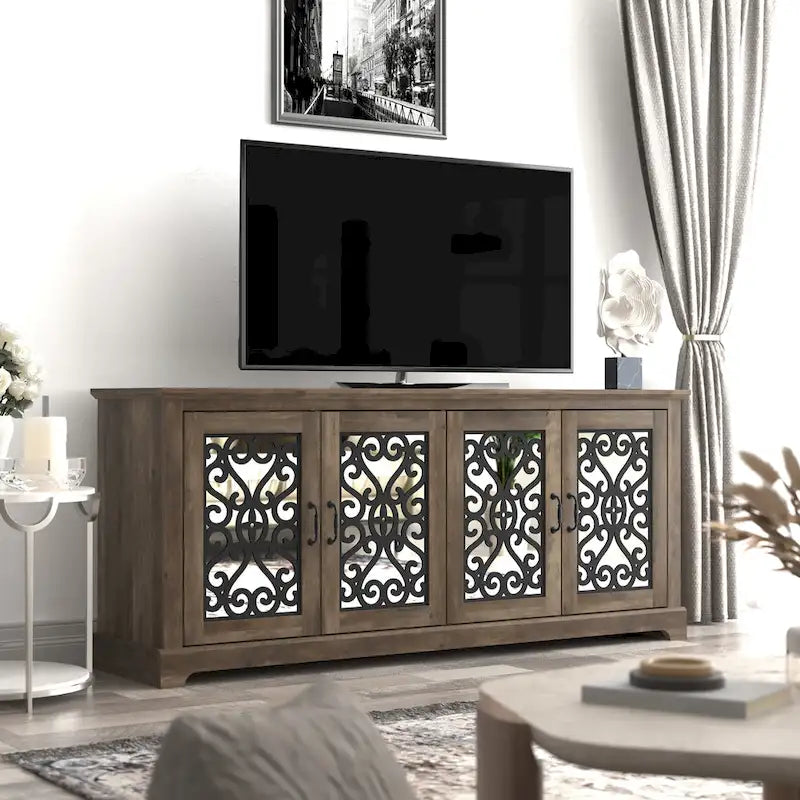 68.2 in. Grey Stone 4-Door Wide TV Stand for TVs up to 75 in. - 68.2L x 17.1W x 29.3H