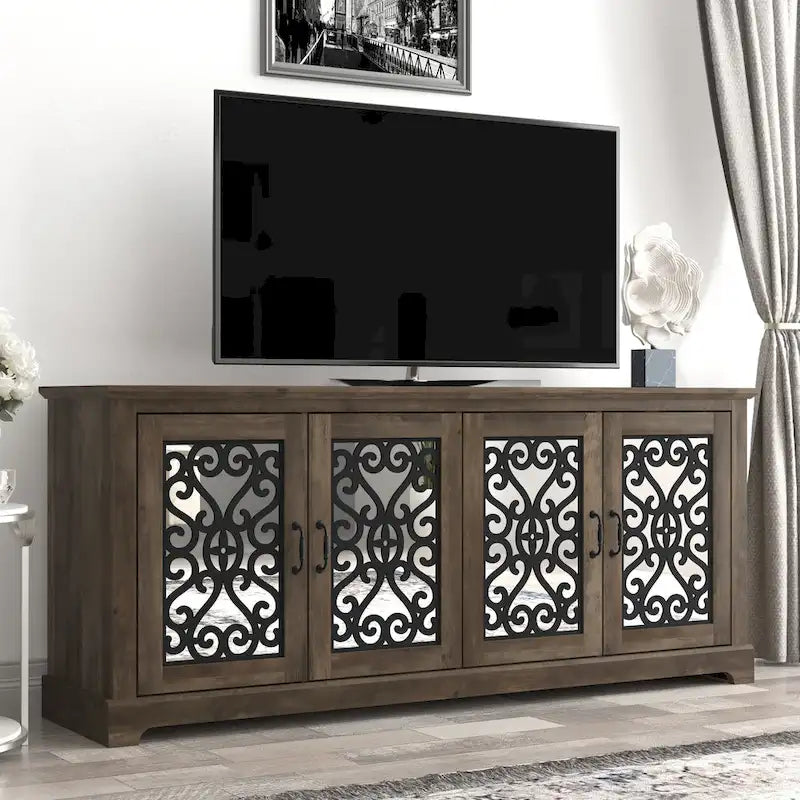 68.2 in. Grey Stone 4-Door Wide TV Stand for TVs up to 75 in. - 68.2L x 17.1W x 29.3H