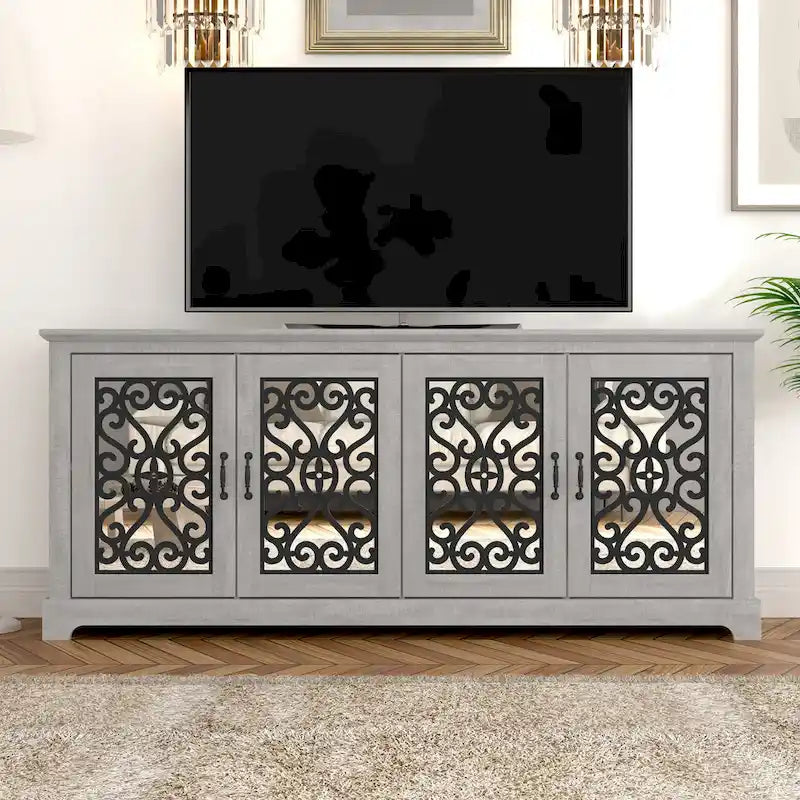 68.2 in. Grey Stone 4-Door Wide TV Stand for TVs up to 75 in. - 68.2L x 17.1W x 29.3H