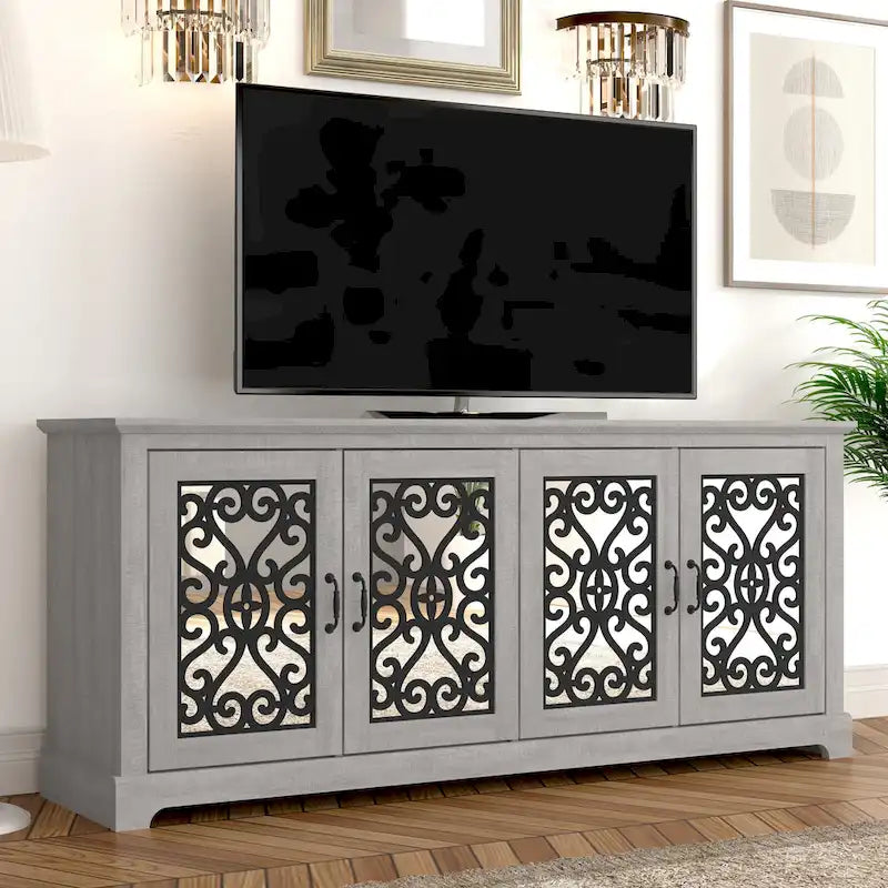 68.2 in. Grey Stone 4-Door Wide TV Stand for TVs up to 75 in. - 68.2L x 17.1W x 29.3H