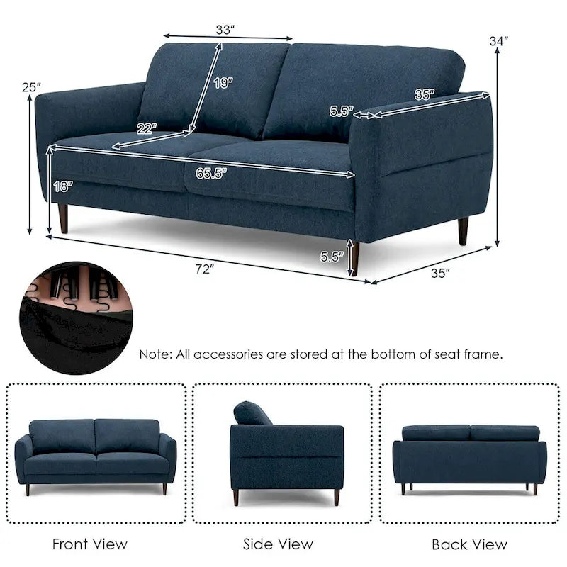 72 Fabric Sofa Couch Living Room Small Apartment Furniture w