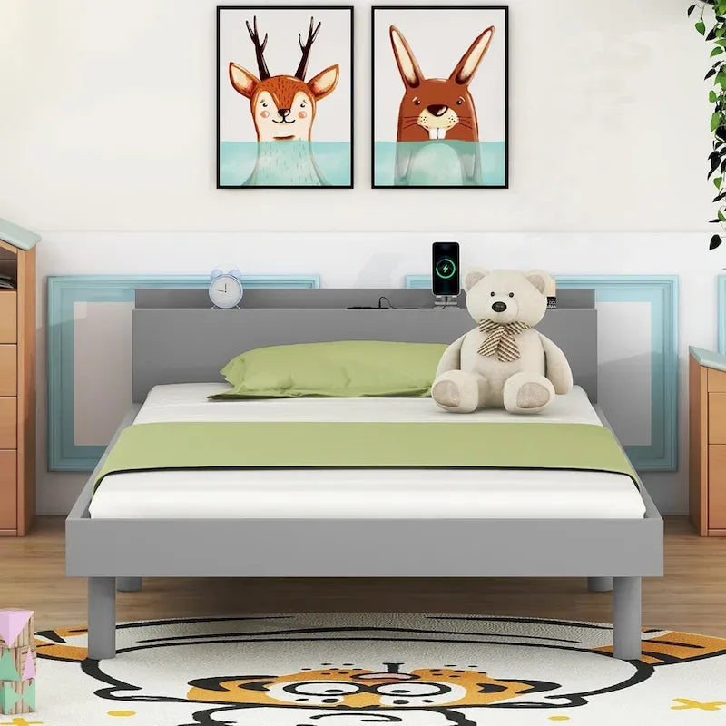 Modern Design Twin Size Platform Bed Frame with Built-in USB Ports