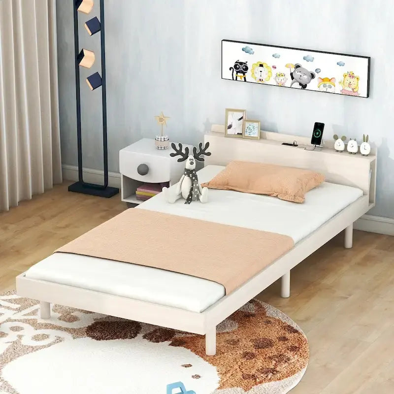 Modern Design Twin Size Platform Bed Frame with Built-in USB Ports