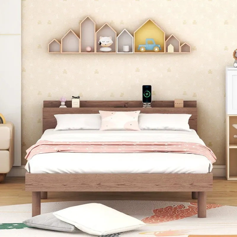 Modern Design Twin Size Platform Bed Frame with Built-in USB Ports