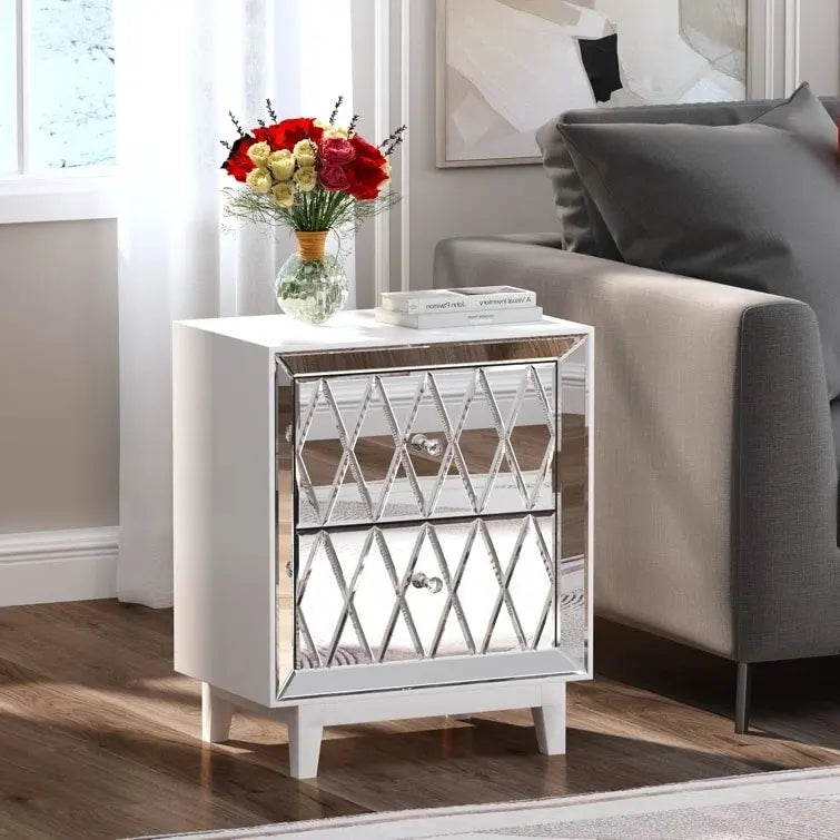 2-Drawer Mirrored Nightstand End Table