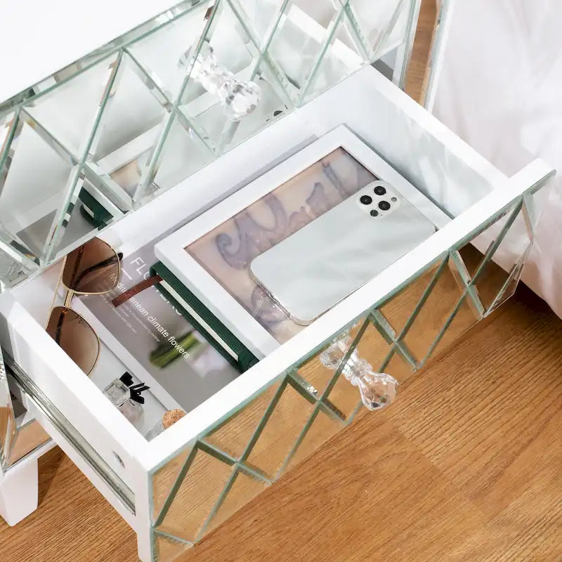 2-Drawer Mirrored Nightstand End Table