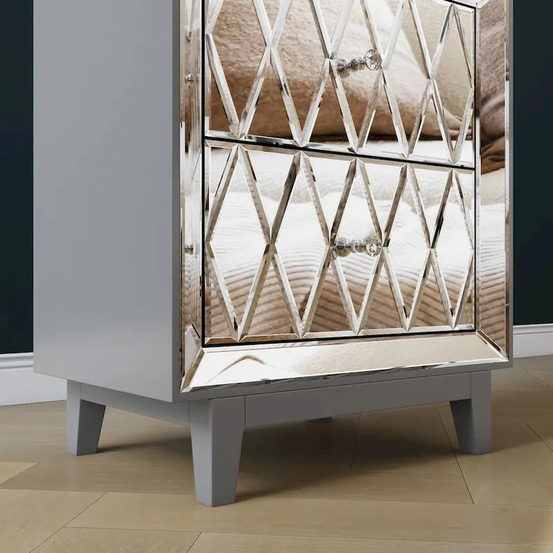 2-Drawer Mirrored Nightstand End Table