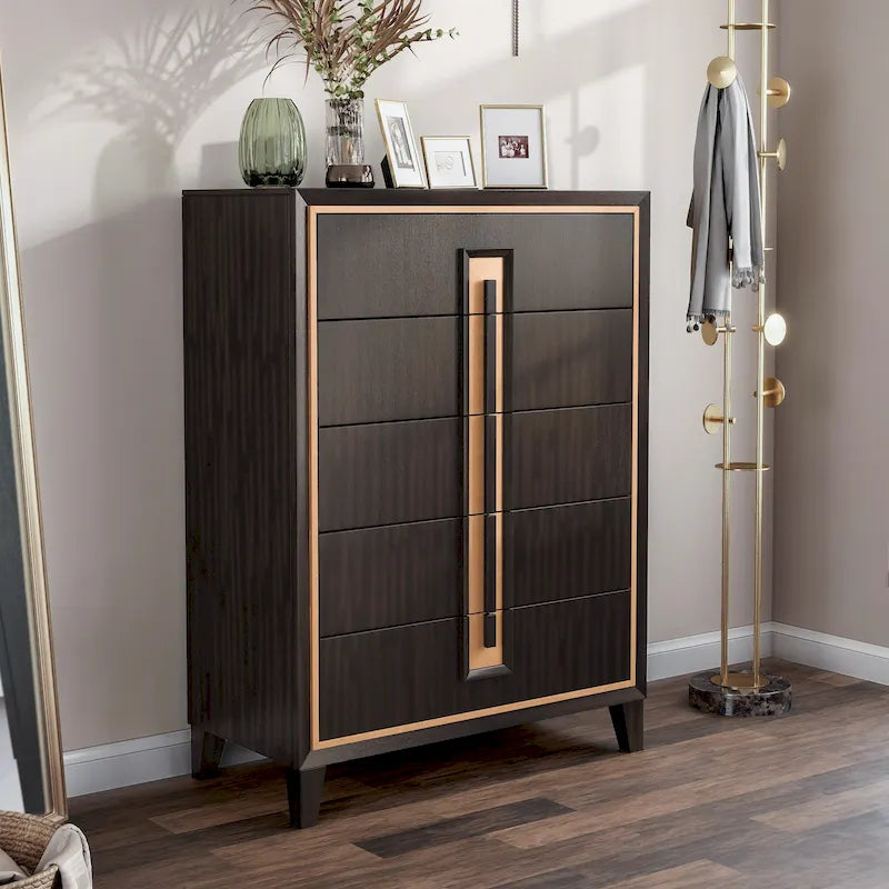 Modern 5-Drawer Espresso Solid Wood Chest