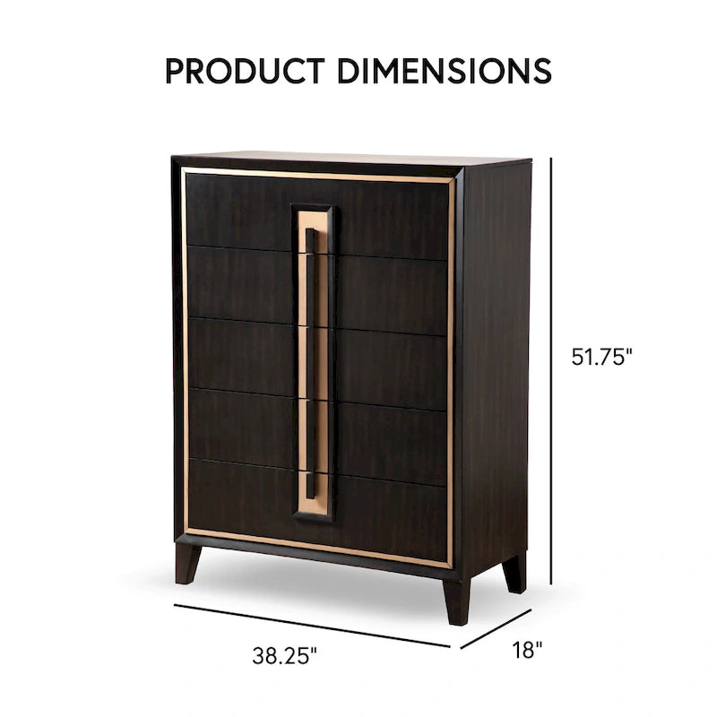 Modern 5-Drawer Espresso Solid Wood Chest