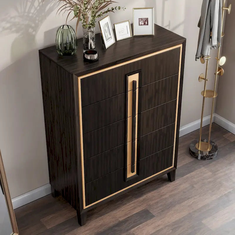Modern 5-Drawer Espresso Solid Wood Chest