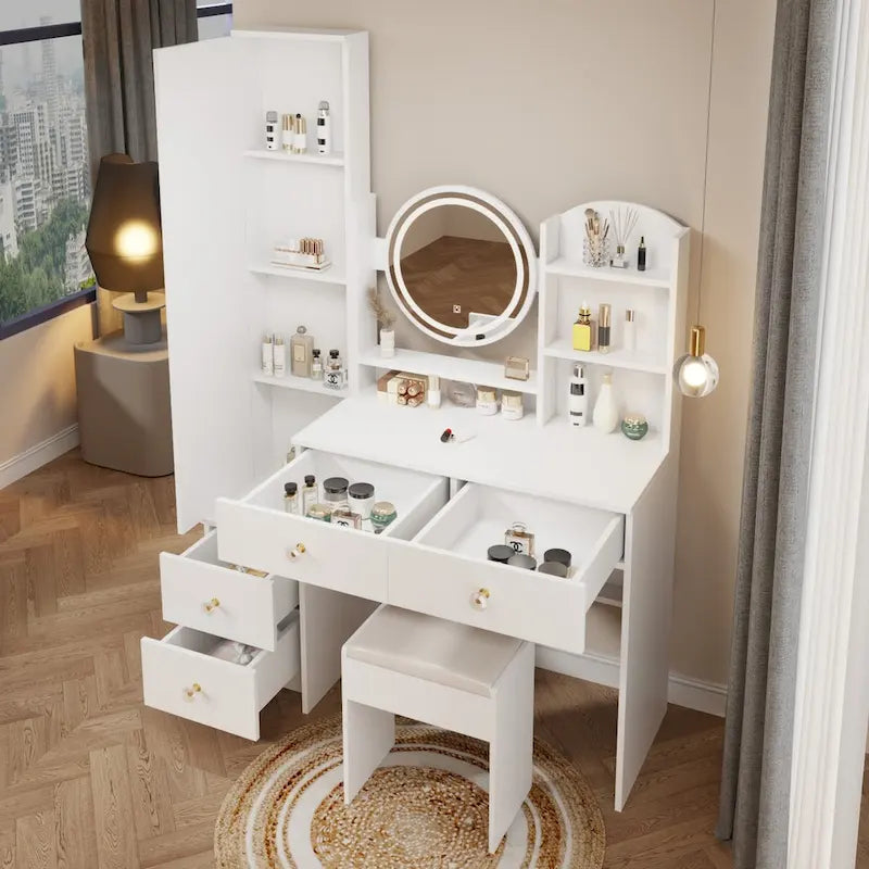 Makeup Vanity Desk with Mirror and Lights, Dressing Table for Bedroom