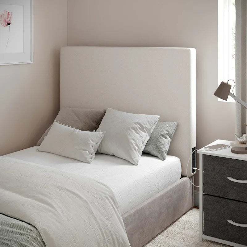 Upholstered Headboard with 2 Power Outlets, 1 USB, 1 USB-C Port