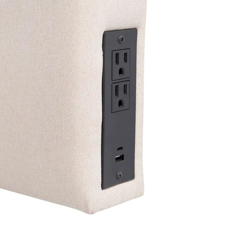 Upholstered Headboard with 2 Power Outlets, 1 USB, 1 USB-C Port