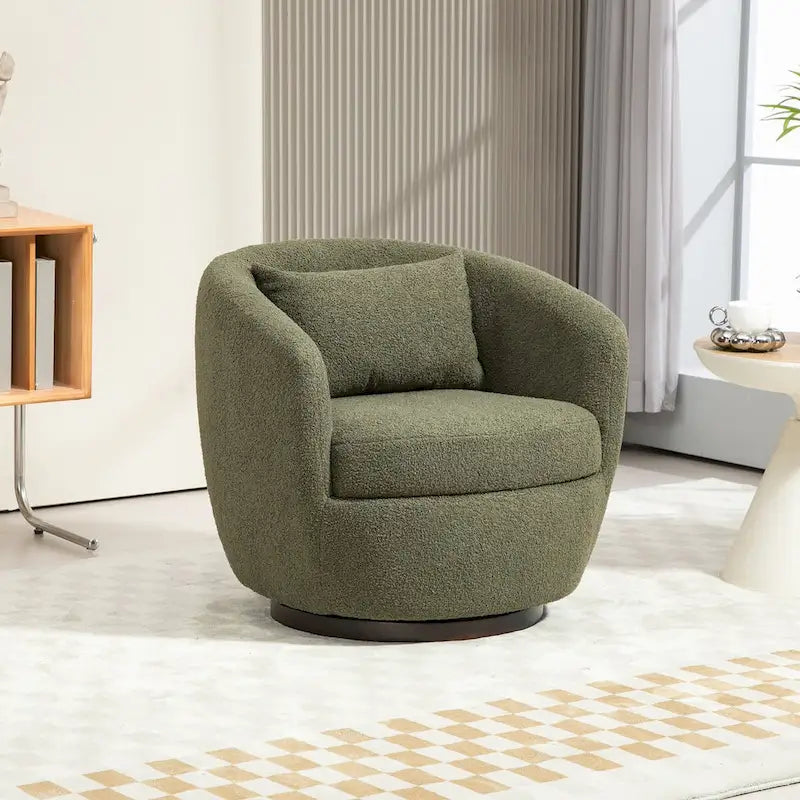 Upholstered Swivel Barrel Armchair with Storage Modern Living Room Side Chair for Bedroom/Office/Reading Spaces