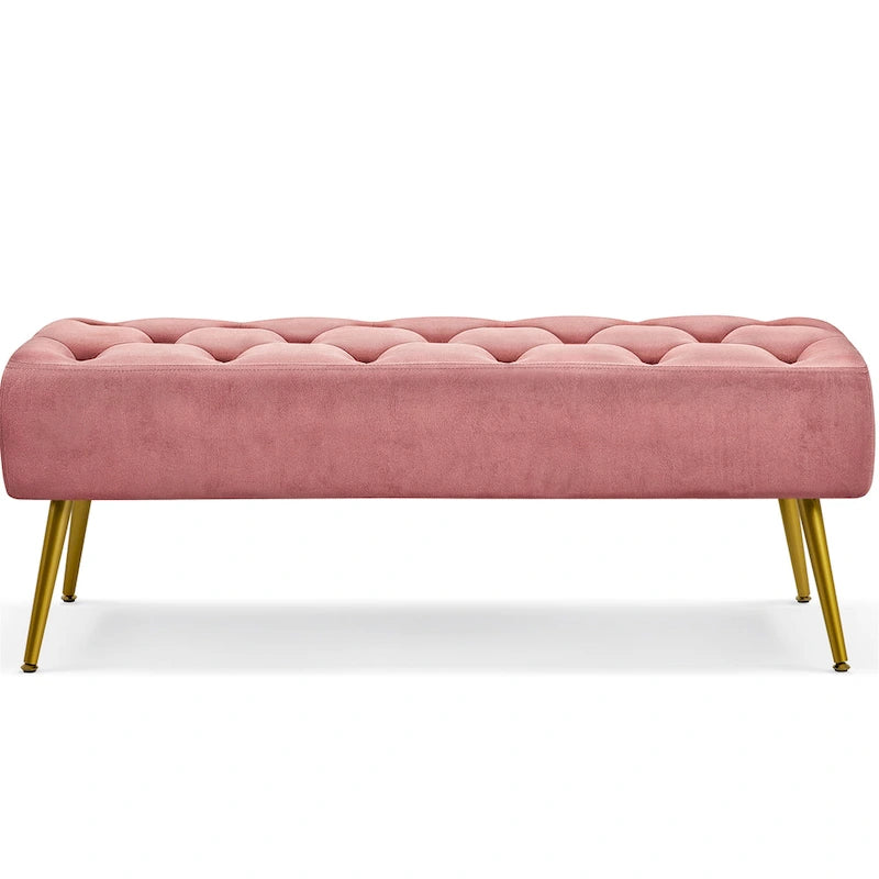 Upholstered Footstool Velvet Ottoman Button-Tufted Table Bench - 451617