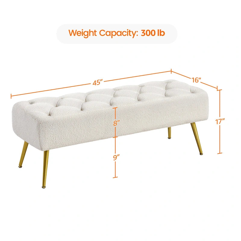 Upholstered Footstool Velvet Ottoman Button-Tufted Table Bench - 451617