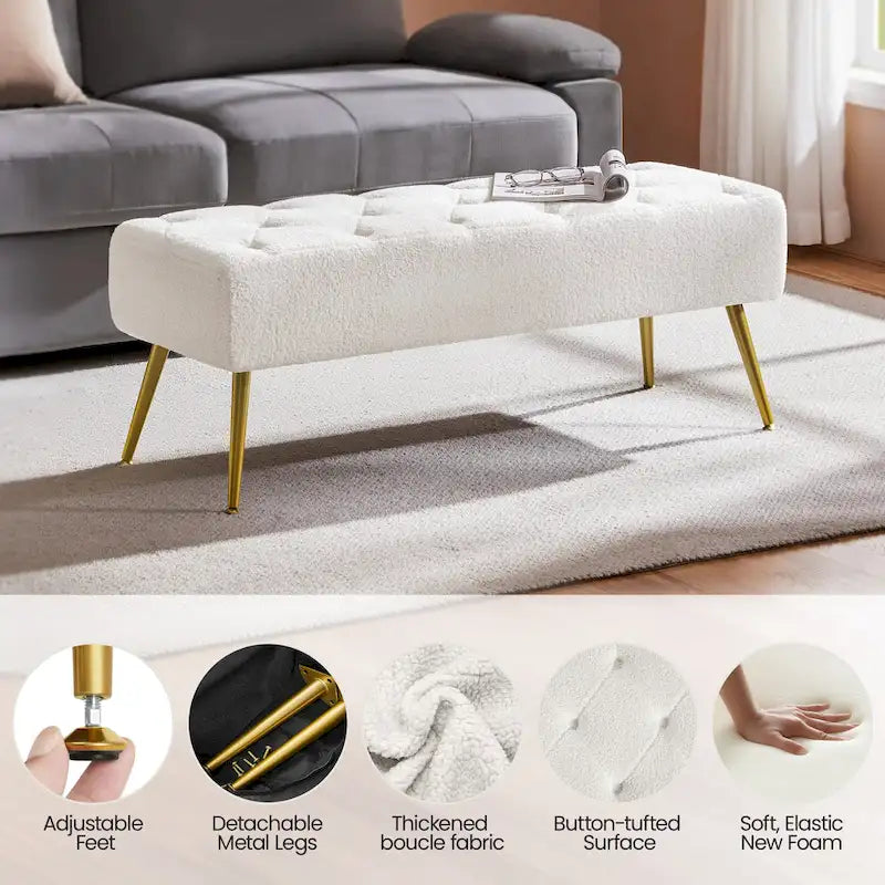 Upholstered Footstool Velvet Ottoman Button-Tufted Table Bench - 451617