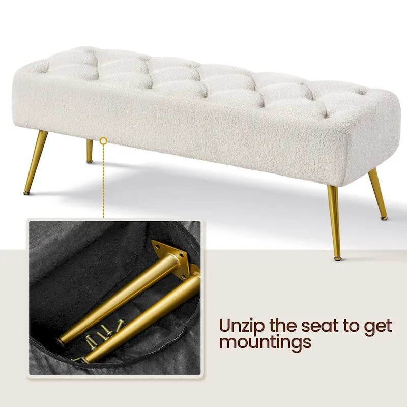 Upholstered Footstool Velvet Ottoman Button-Tufted Table Bench - 451617