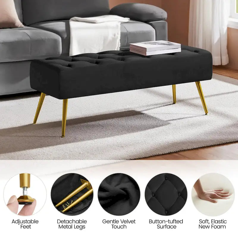 Upholstered Footstool Velvet Ottoman Button-Tufted Table Bench - 451617