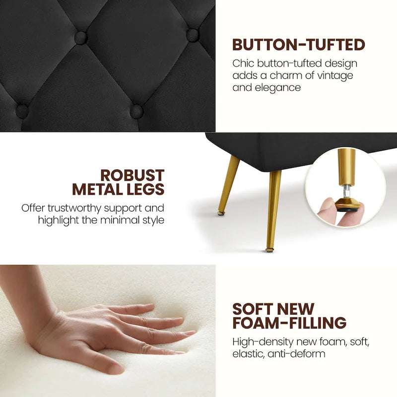 Upholstered Footstool Velvet Ottoman Button-Tufted Table Bench - 451617