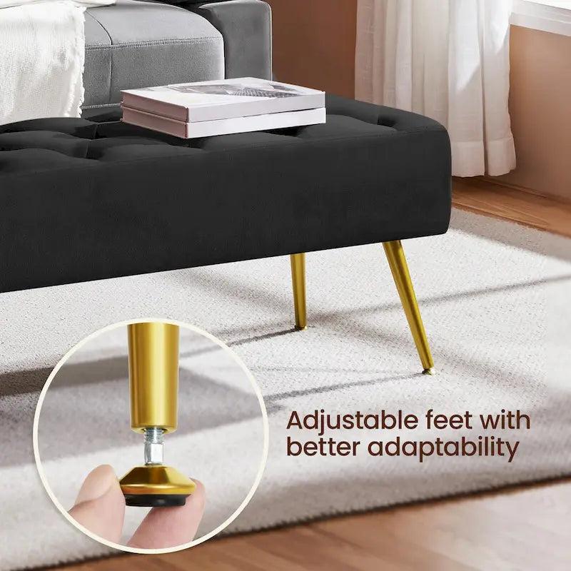 Upholstered Footstool Velvet Ottoman Button-Tufted Table Bench - 451617