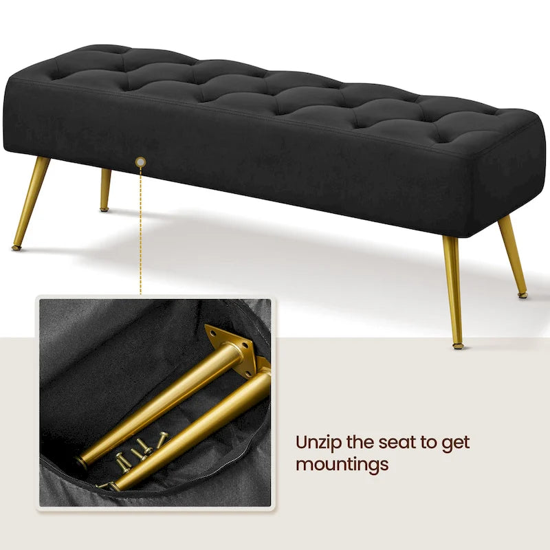 Upholstered Footstool Velvet Ottoman Button-Tufted Table Bench - 451617