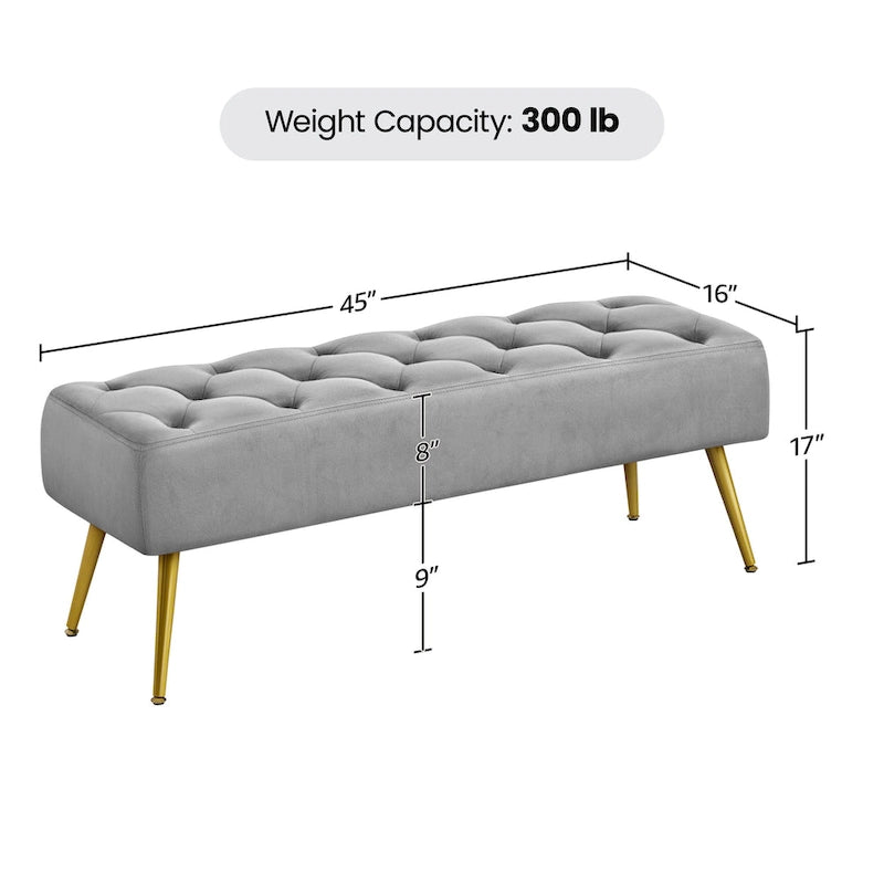 Upholstered Footstool Velvet Ottoman Button-Tufted Table Bench - 451617