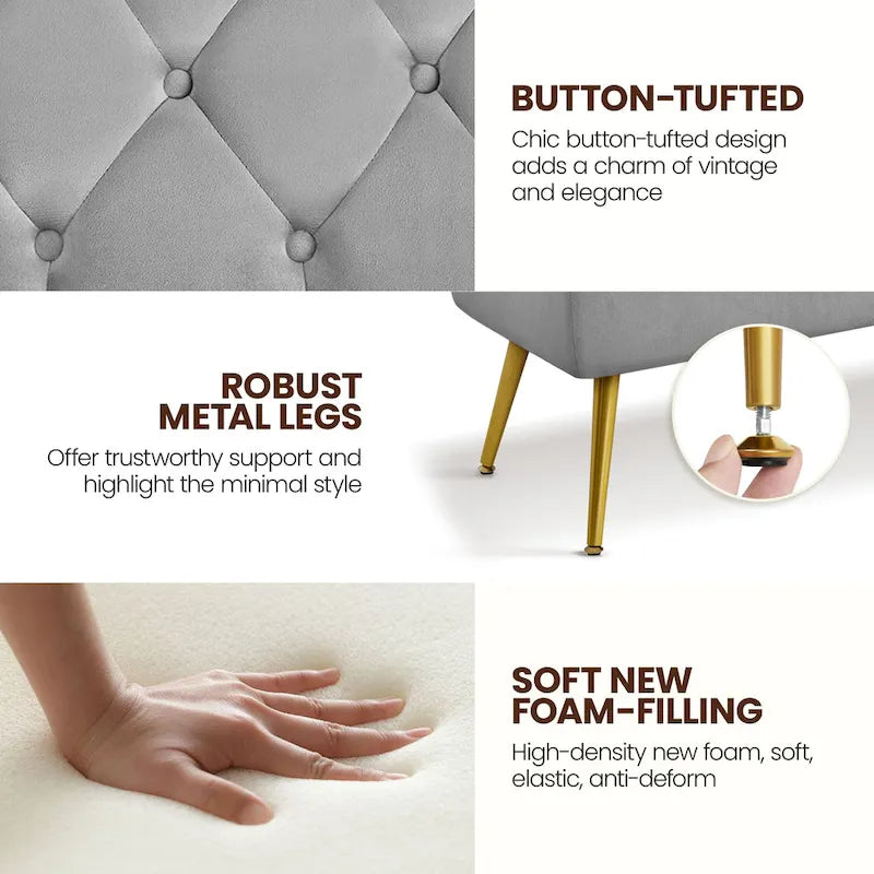 Upholstered Footstool Velvet Ottoman Button-Tufted Table Bench - 451617