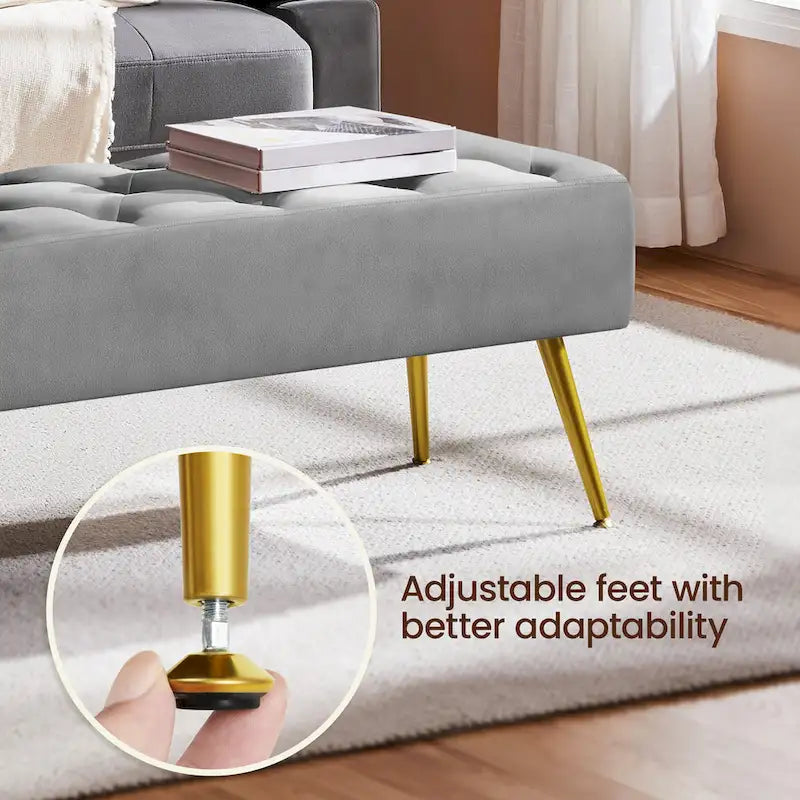 Upholstered Footstool Velvet Ottoman Button-Tufted Table Bench - 451617