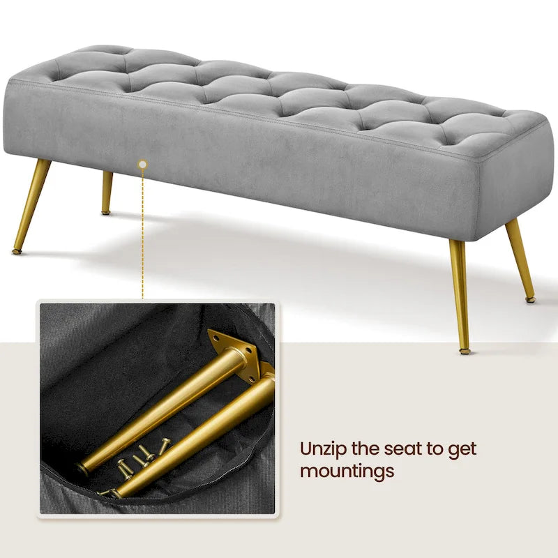 Upholstered Footstool Velvet Ottoman Button-Tufted Table Bench - 451617