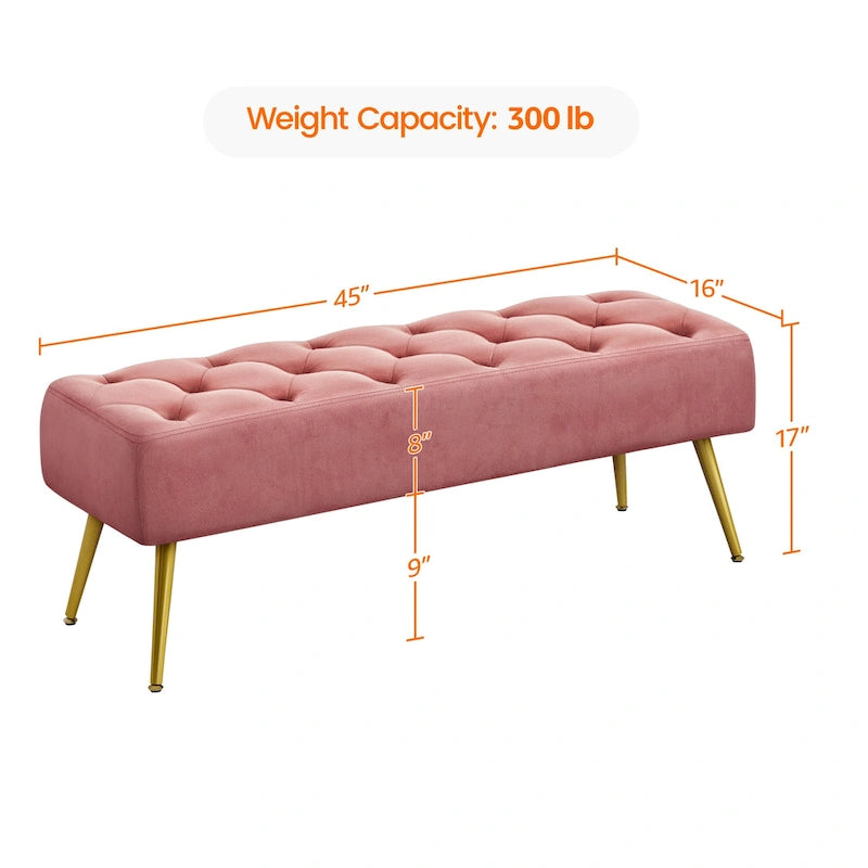 Upholstered Footstool Velvet Ottoman Button-Tufted Table Bench - 451617