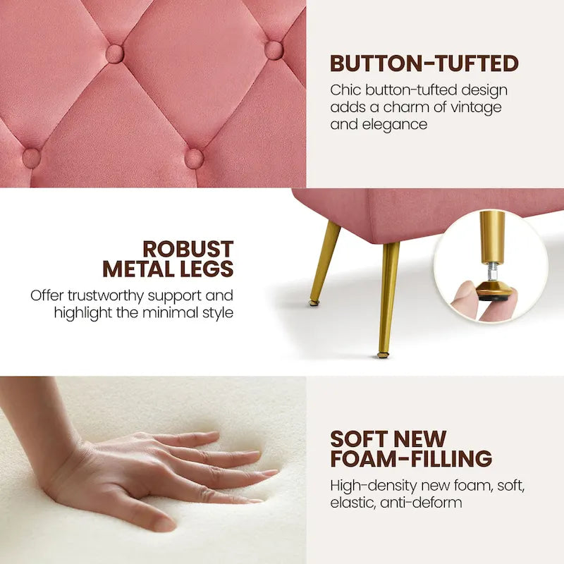 Upholstered Footstool Velvet Ottoman Button-Tufted Table Bench - 451617