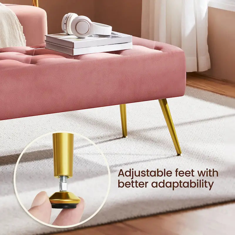 Upholstered Footstool Velvet Ottoman Button-Tufted Table Bench - 451617