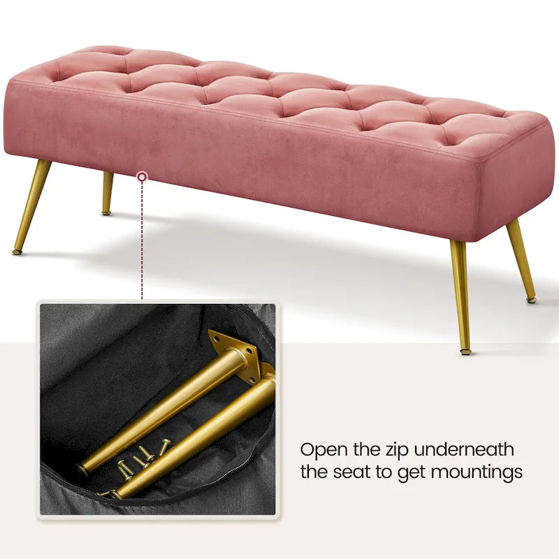 Upholstered Footstool Velvet Ottoman Button-Tufted Table Bench - 451617