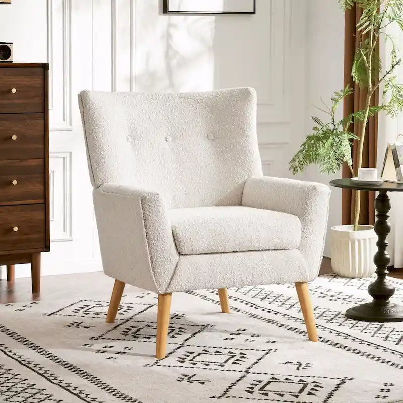 Modern Plush Fabric Accent Chair with Wood Legs