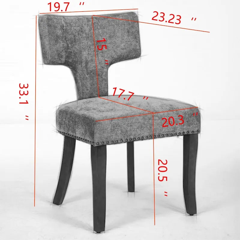 Modern Dining Chairs Set of 2, Farmhouse Linen Fabric Upholstered Accent Chair Curved Backrest with Copper Nails around