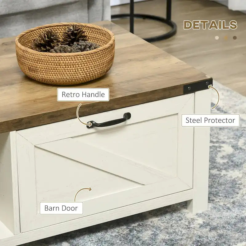 Farmhouse Coffee Table with Storage and Drawer