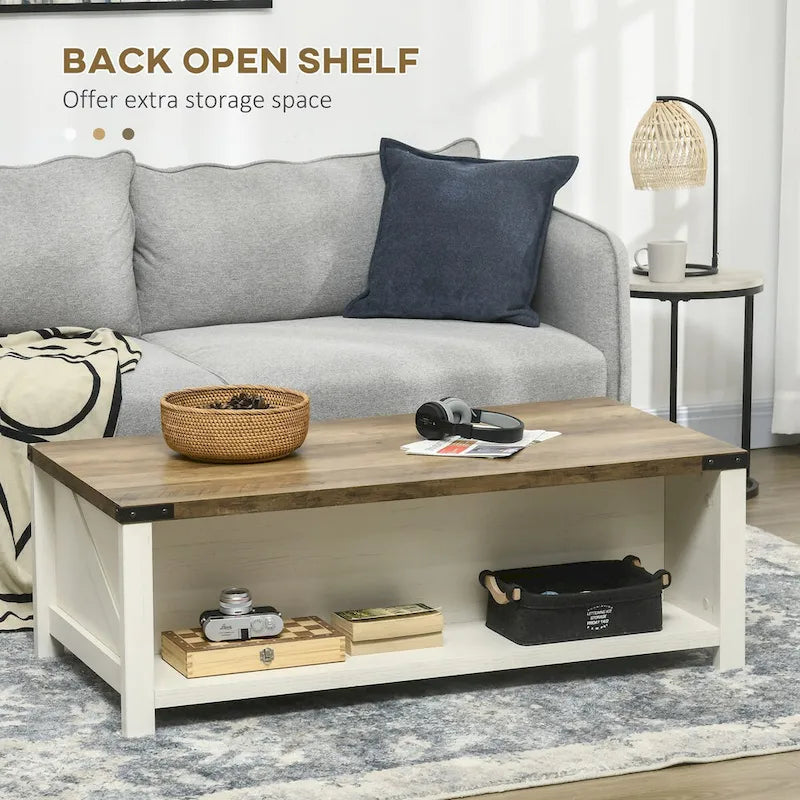 Farmhouse Coffee Table with Storage and Drawer