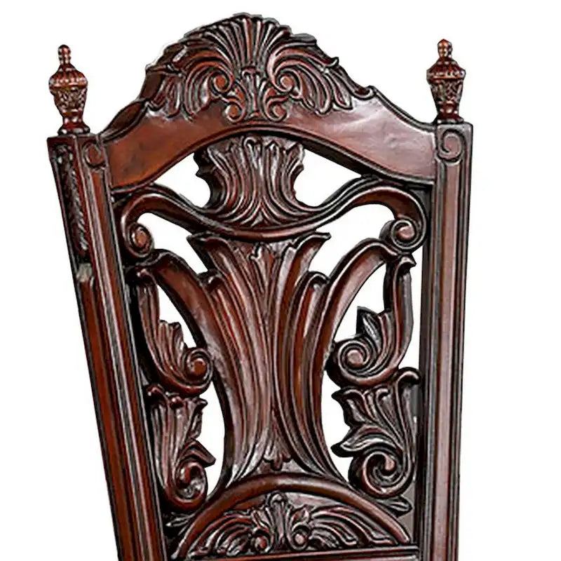 22 Inch Carved Dining Chair, Set of 2, Faux Leather Seat, Nailhead Trim