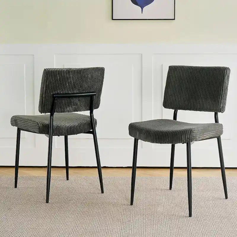 Modern simple velvet dining chair Fabric Upholstered Chairs home bedroom stool back dressing chair black metal legs(set of 2)